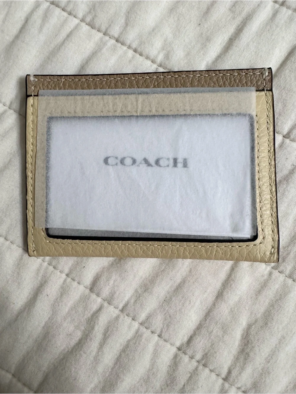 Coach Leather Card Case with Lemon Graphic in Beige and Taupe